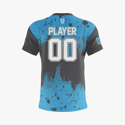 Raptors Dri Tech T-Shirt ~ Blue with Grey Splatter Effect