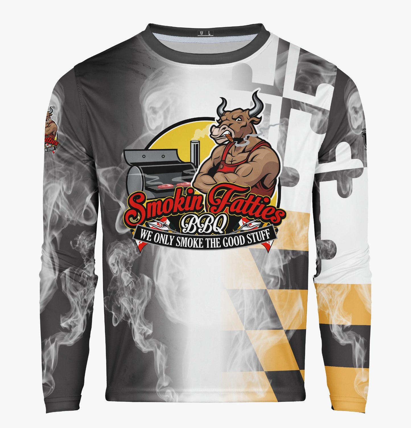Smokin Fatties Pro Performance Sun Long Sleeve ~ Large Logo Black Flag Fade