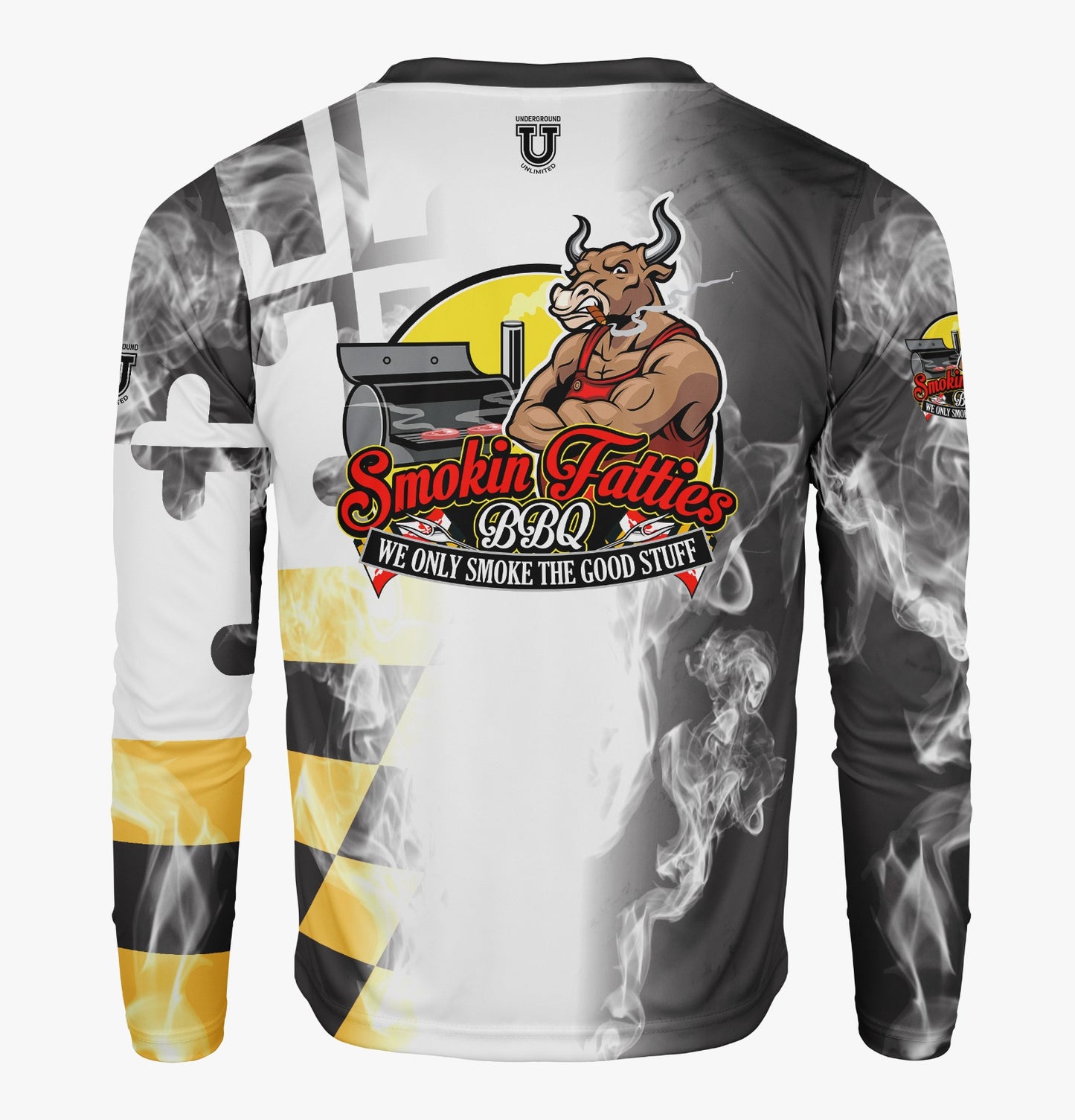 Smokin Fatties Pro Performance Sun Long Sleeve ~ Large Logo Black Flag Fade