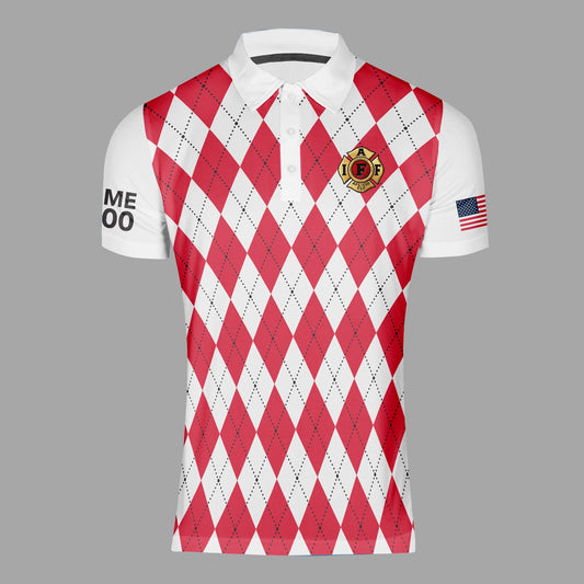 AAFD Dri Tech Polo Shirt ~ Red White Argyle