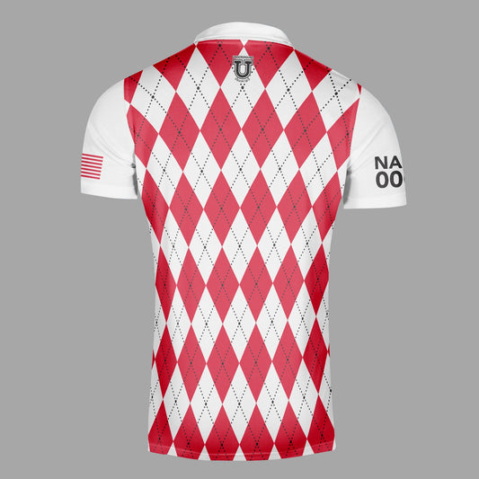 AAFD Dri Tech Polo Shirt ~ Red White Argyle