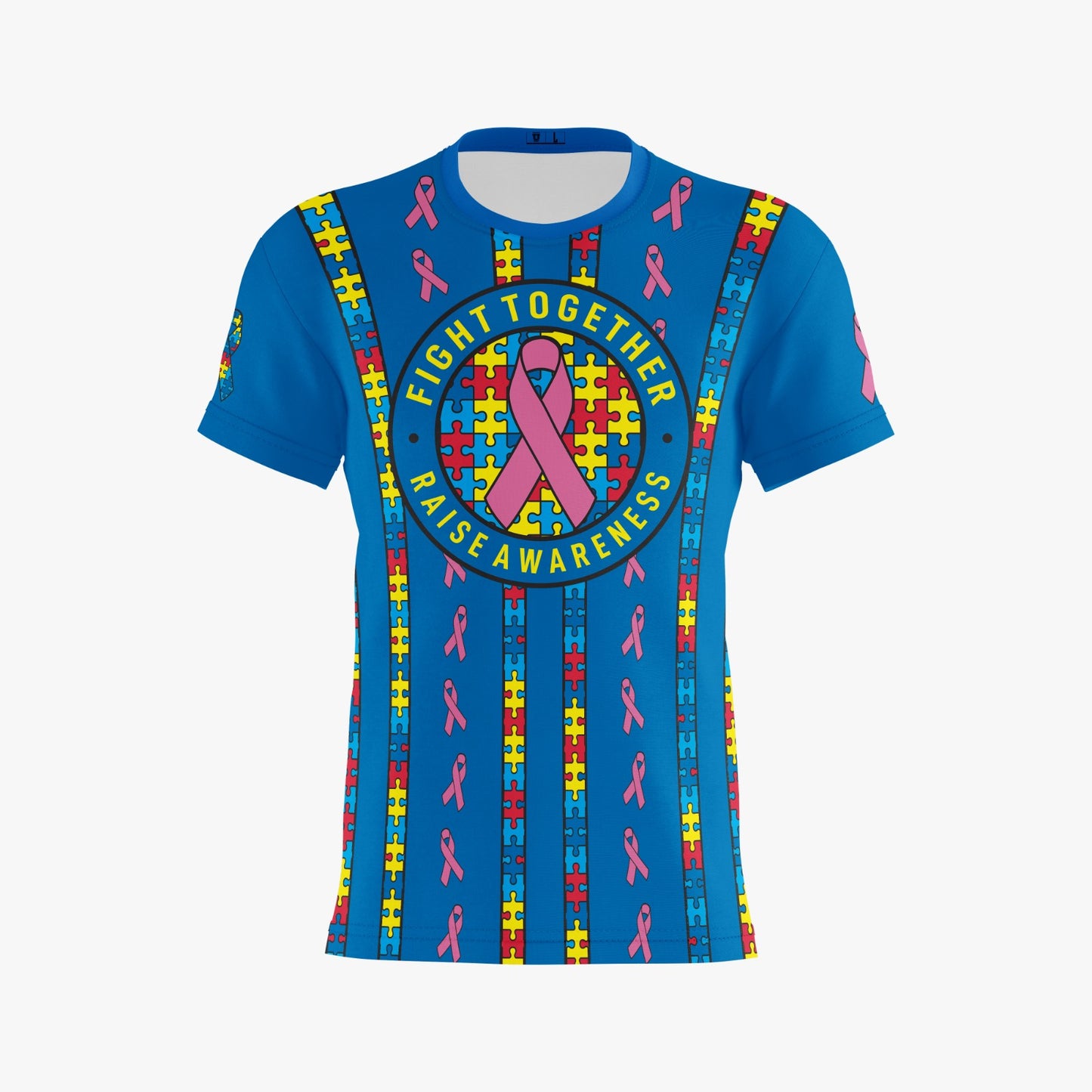 Autism & Breast Cancer Performance Apparel ~ Blue Puzzle Pink Ribbon