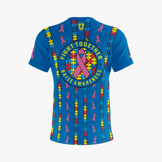 Autism & Breast Cancer Performance Apparel ~ Blue Puzzle Pink Ribbon