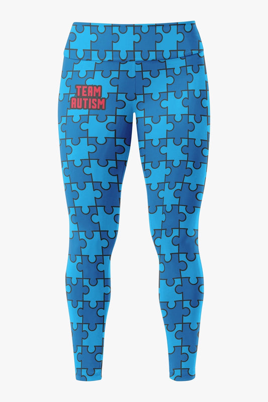 Women's Team Autism Performance Leggings ~ Blue Puzzle Pieces