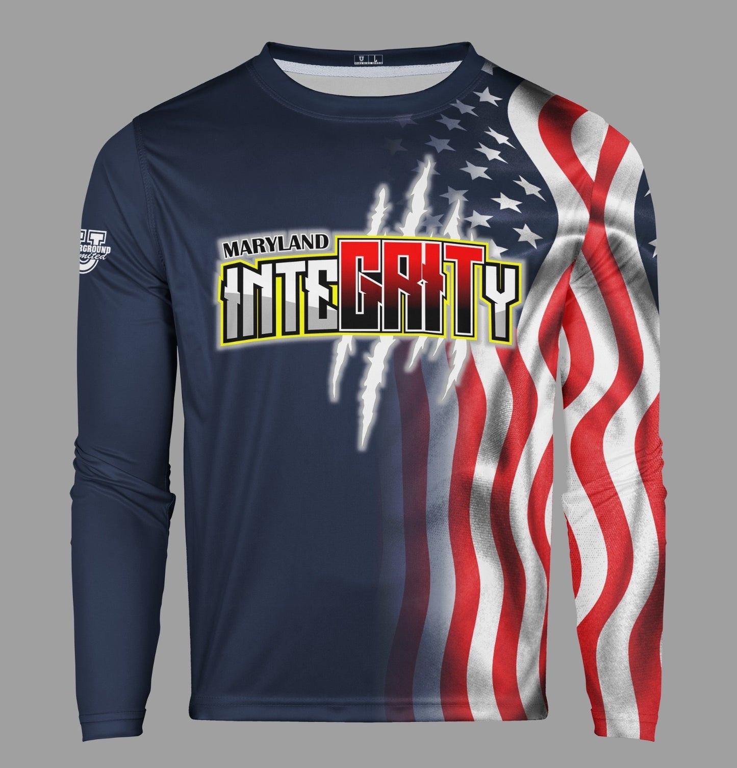UU MD Integrity Performance Dri Tech Design ~ Blue USA Flag Fade
