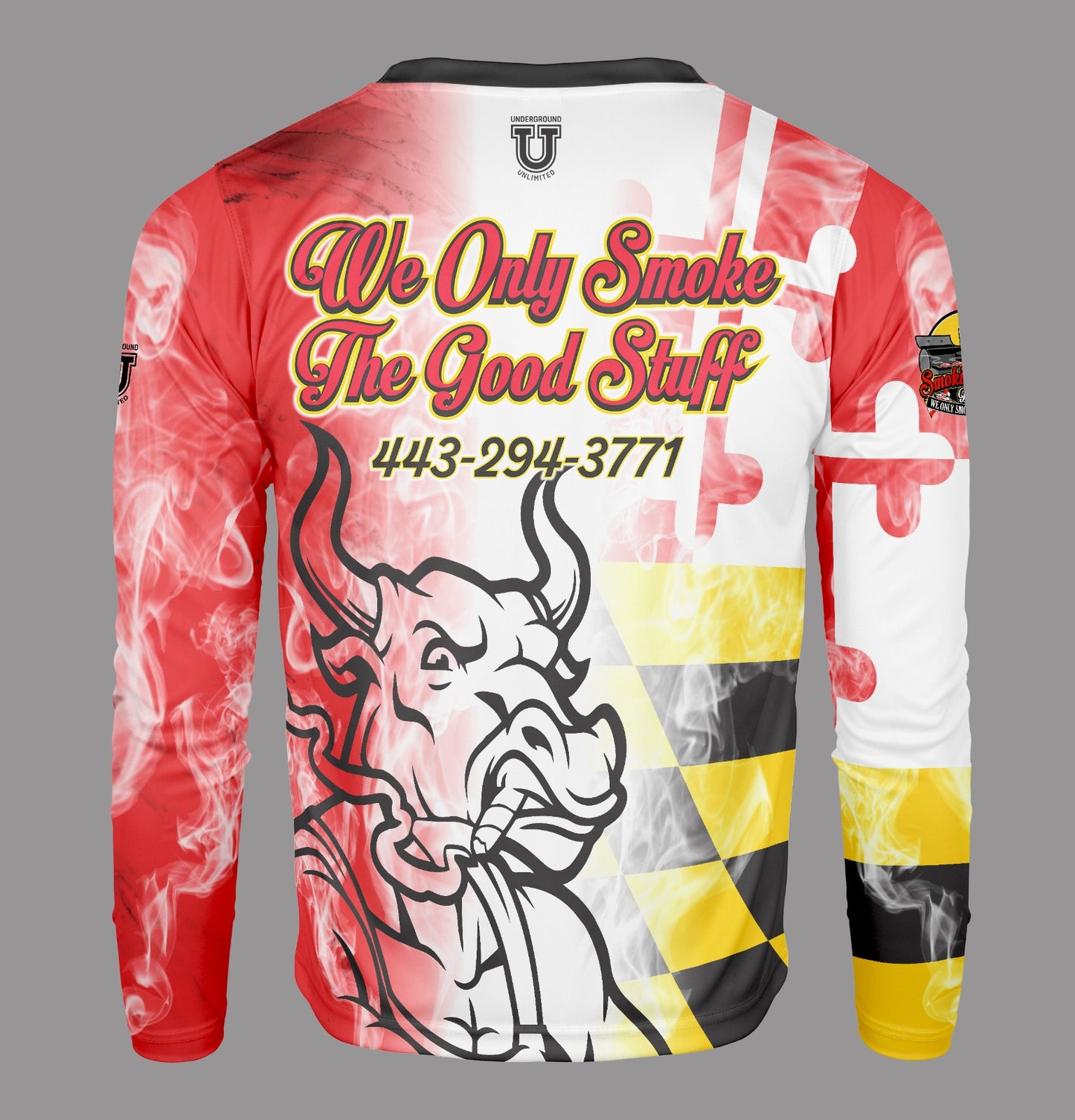 Smokin Fatties Pro Performance Sun Long Sleeve ~ Script Red Flag Fade