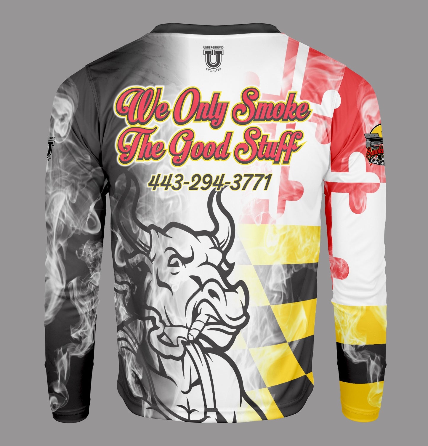 Smokin Fatties Pro Performance Sun Long Sleeve ~ Script Black Flag Fade