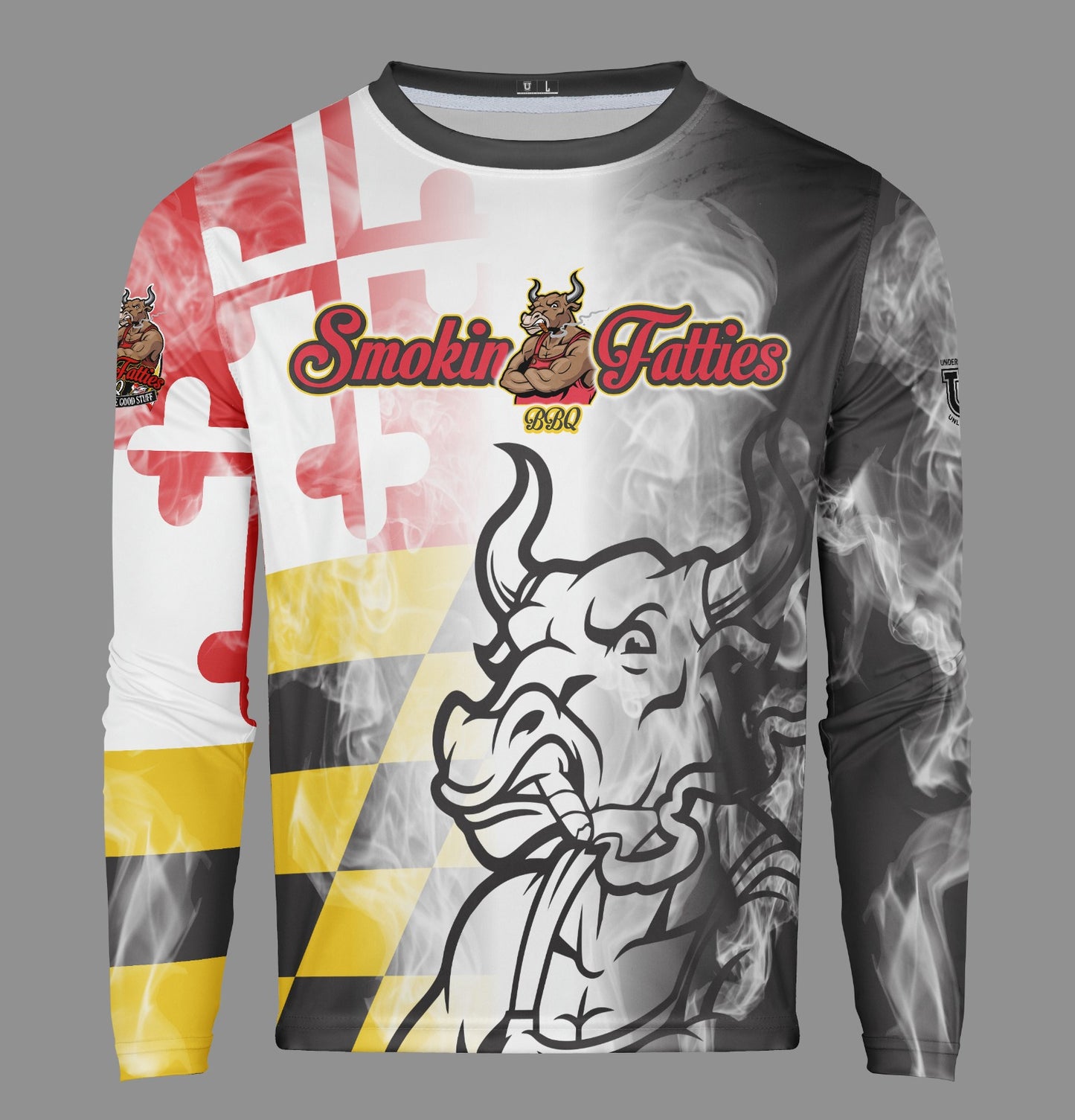 Smokin Fatties Pro Performance Sun Long Sleeve ~ Script Black Flag Fade