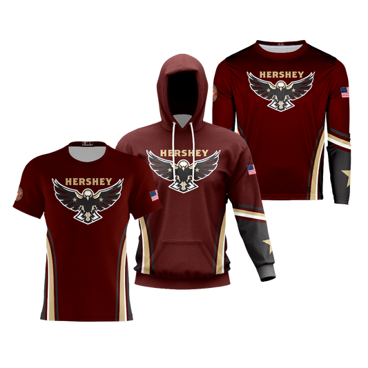 Hershey Eagles Ice Hockey Performance Dri Tech Design ~ Fanwear {Maroon}
