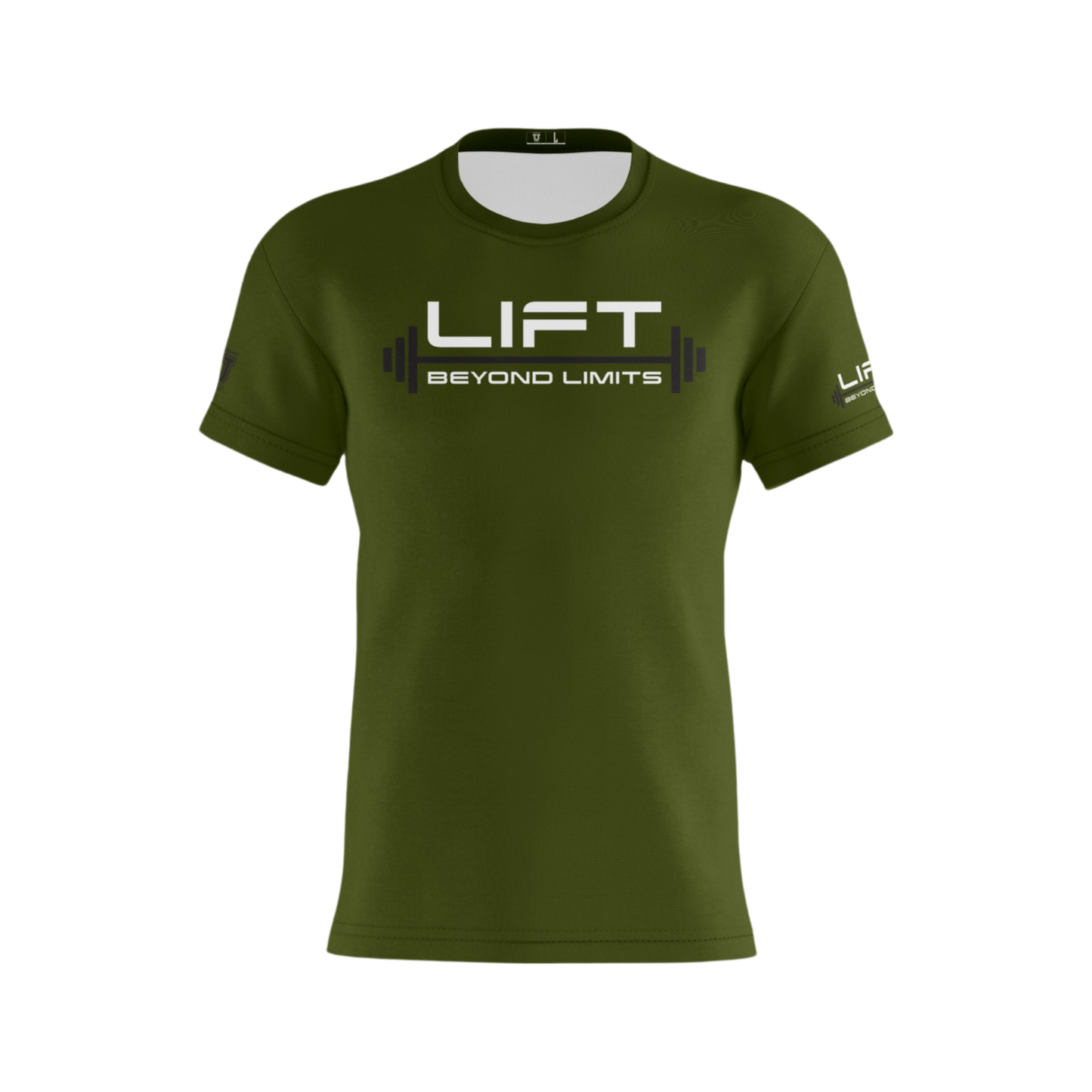 Lift Beyond Limits Performance Dri Tech Shirt ~ Olive Drab White Wording