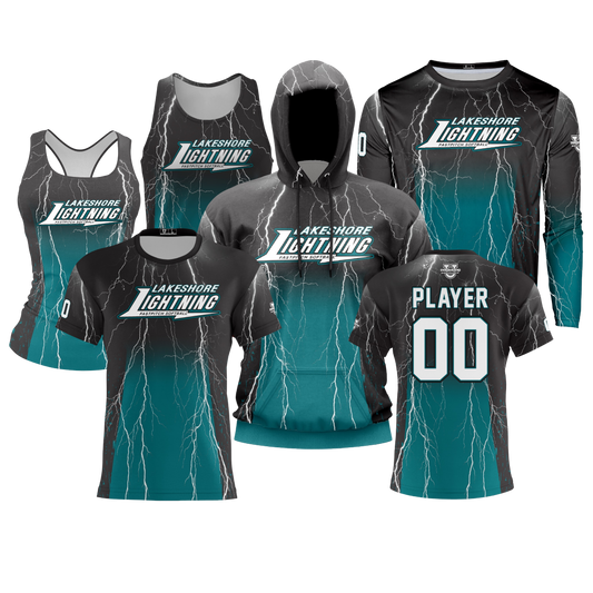 Lakeshore Performance Dri Tech Apparel ~ Jersey Replica Spring 2027 {Black Teal Ombre Lightning}