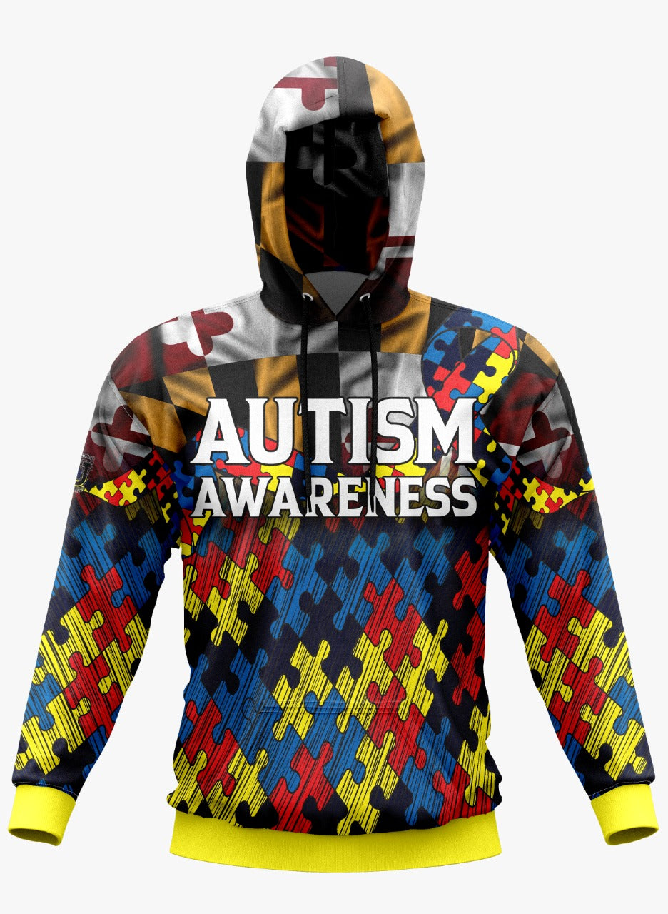 Autism Awareness Performance Apparel ~ Maryland Flag Distressed Puzzle Fade