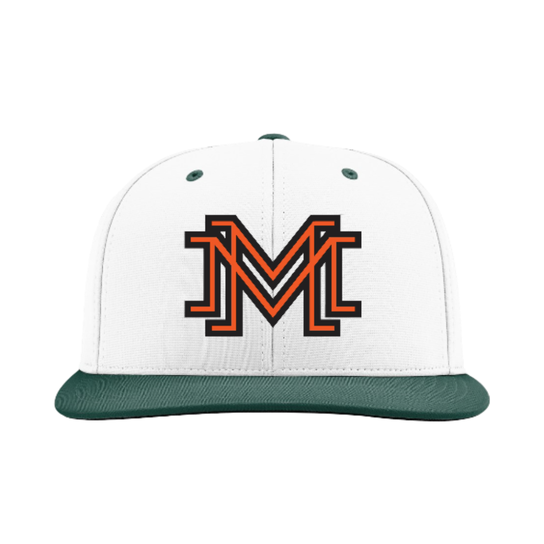 Mavericks Baseball Embroidered Hat ~ PTS20 FlexFit "MM" (White/Dark Green CMB)