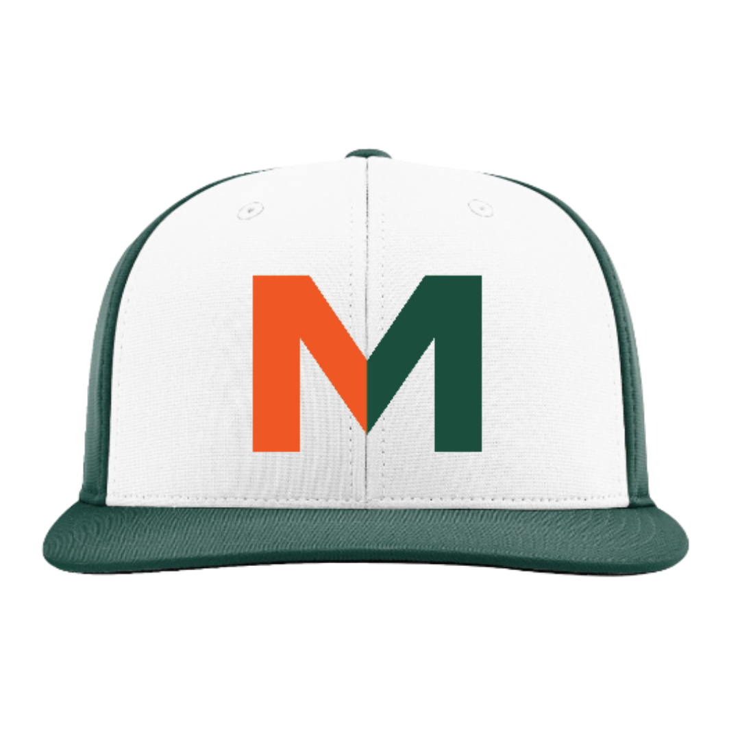 Mavericks Baseball Embroidered Hat ~ PTS20 FlexFit "M" (White/Dark Green ALT)