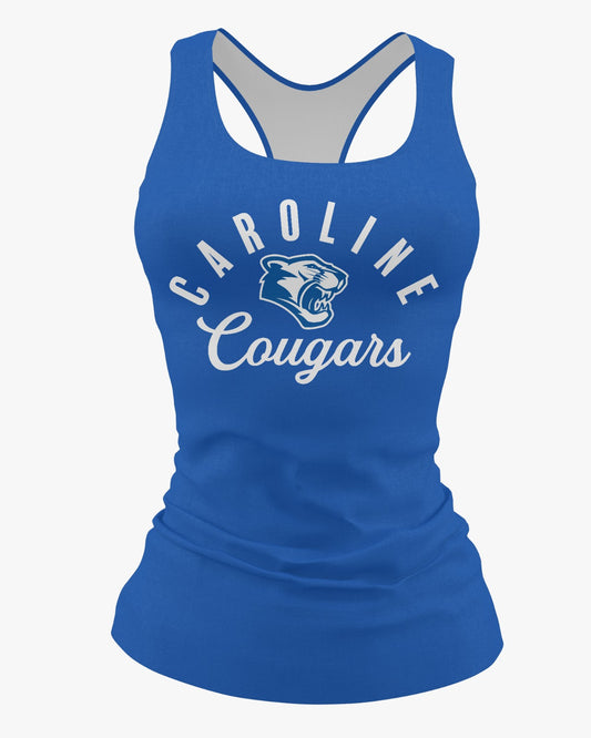 Caroline Cougars Dri Tech Women's Razorback ~ Royal Block Script