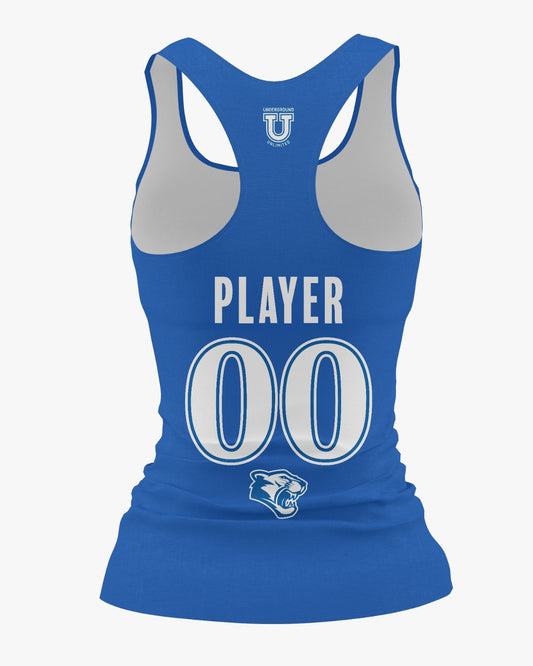 Caroline Cougars Dri Tech Women's Razorback ~ Royal Block Script