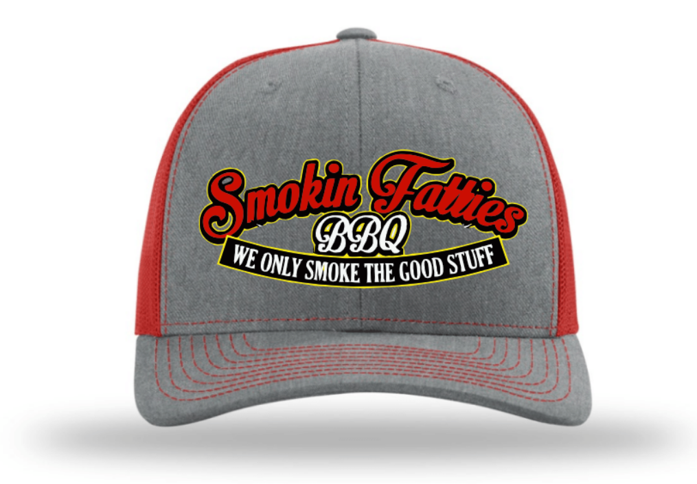 Smokin Fatties "Word Logo" Embroidered Hat ~ Grey with Red Mesh