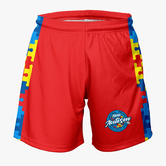 Team Autism Dri Tech Stretch Training Shorts {Puzzle Red}