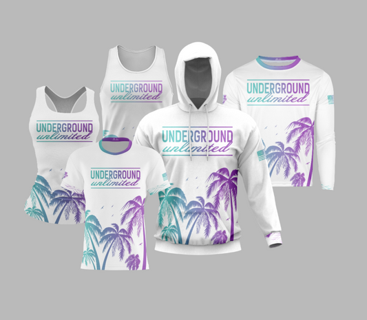 Underground Unlimited Summer 2024 Performance Dri Tech Apparel ~ White High Flo Tropical
