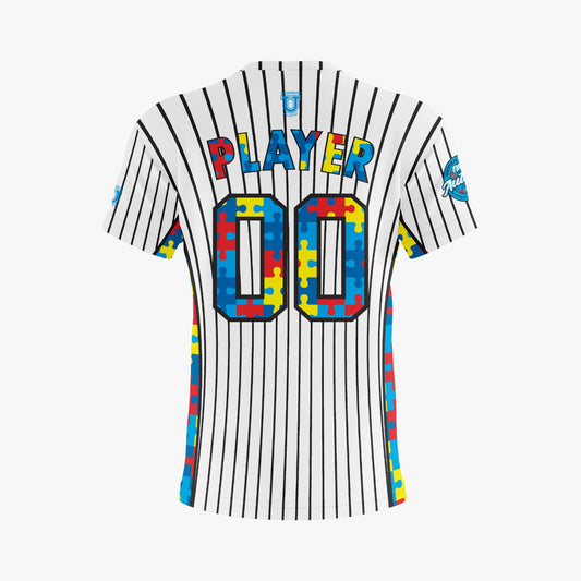 Team Autism Performance Apparel ~ Black Pinstripe Puzzle {White}