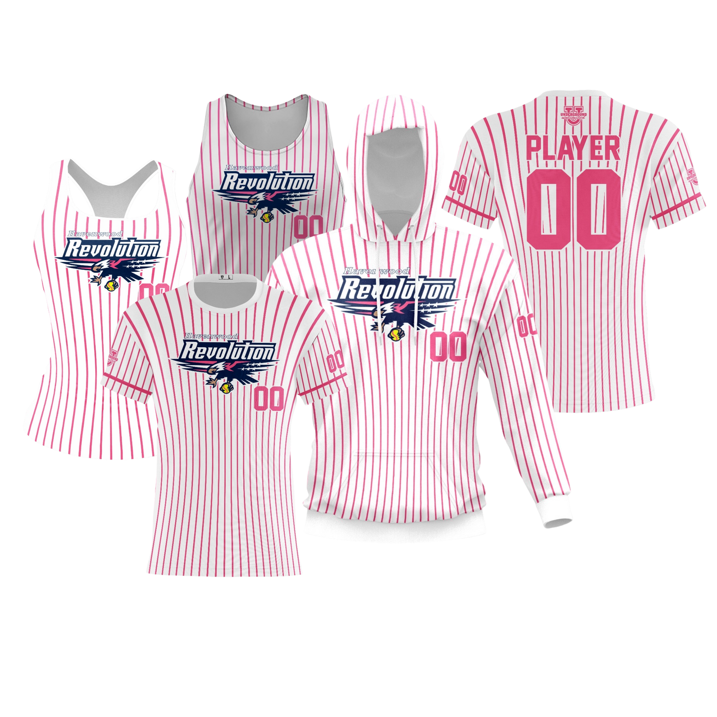 Havenwood Revolution Performance Dri Tech Apparel ~ White Pink Pinstripes