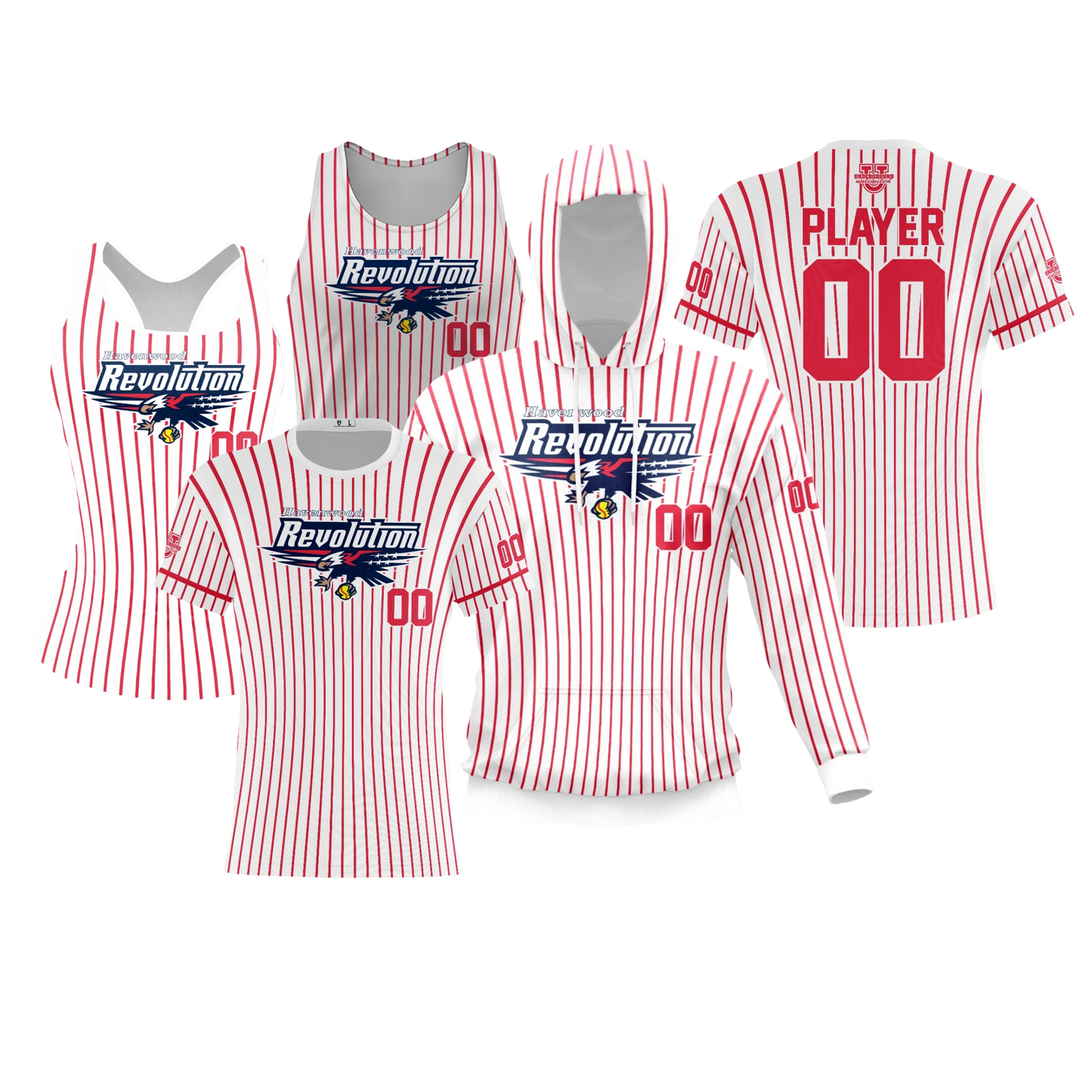 Havenwood Revolution Performance Dri Tech Apparel ~ White Red Pinstripes