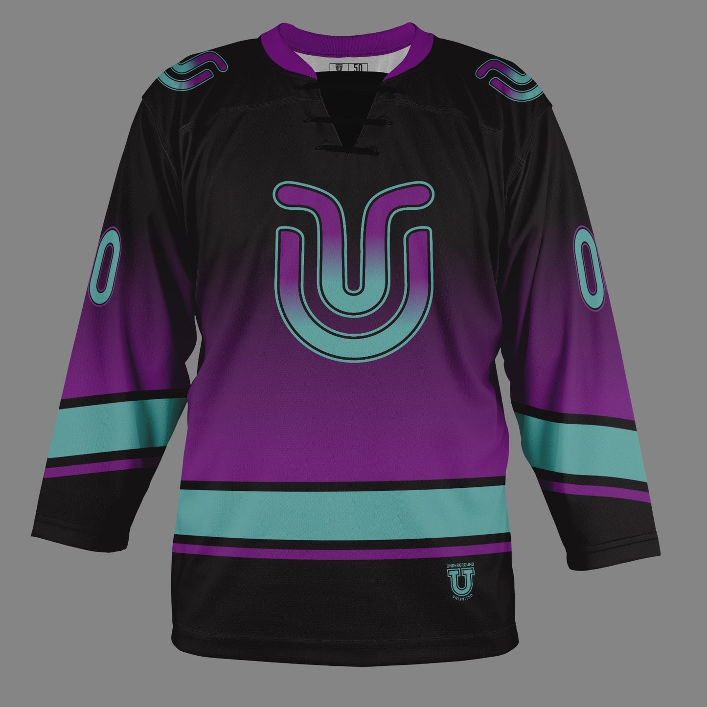 Underground Ice Hockey Tournament Game Day Jersey - Ombre Black Purple/Teal