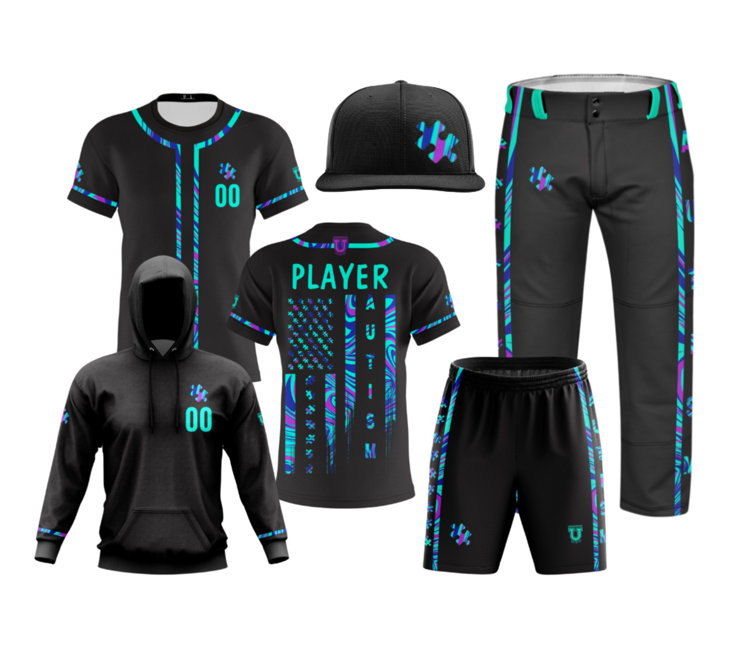 Team Autism Performance Apparel Package 2024 ~ Black Flo Puzzle