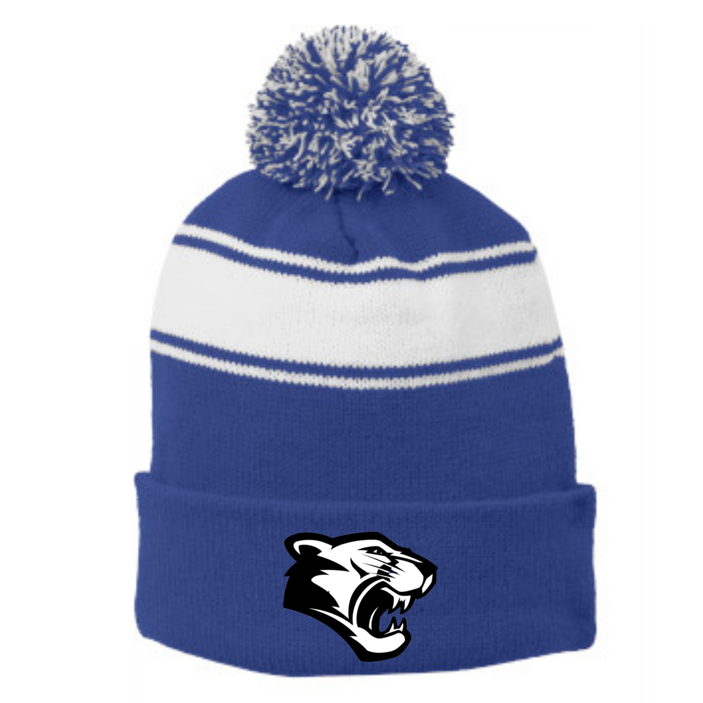 Caroline Cougars Football Striped Pom Beanie