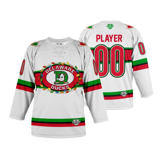 Delaware Ducks Ice Hockey Jersey - Holiday Lights {White Stripes}