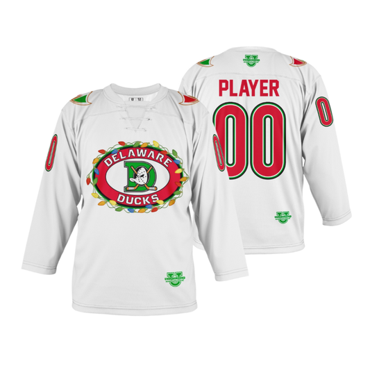 Delaware Ducks Ice Hockey Jersey - Holiday Lights {Solid White}