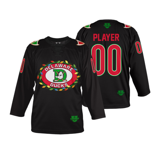 Delaware Ducks Ice Hockey Jersey - Holiday Lights {Solid Black}