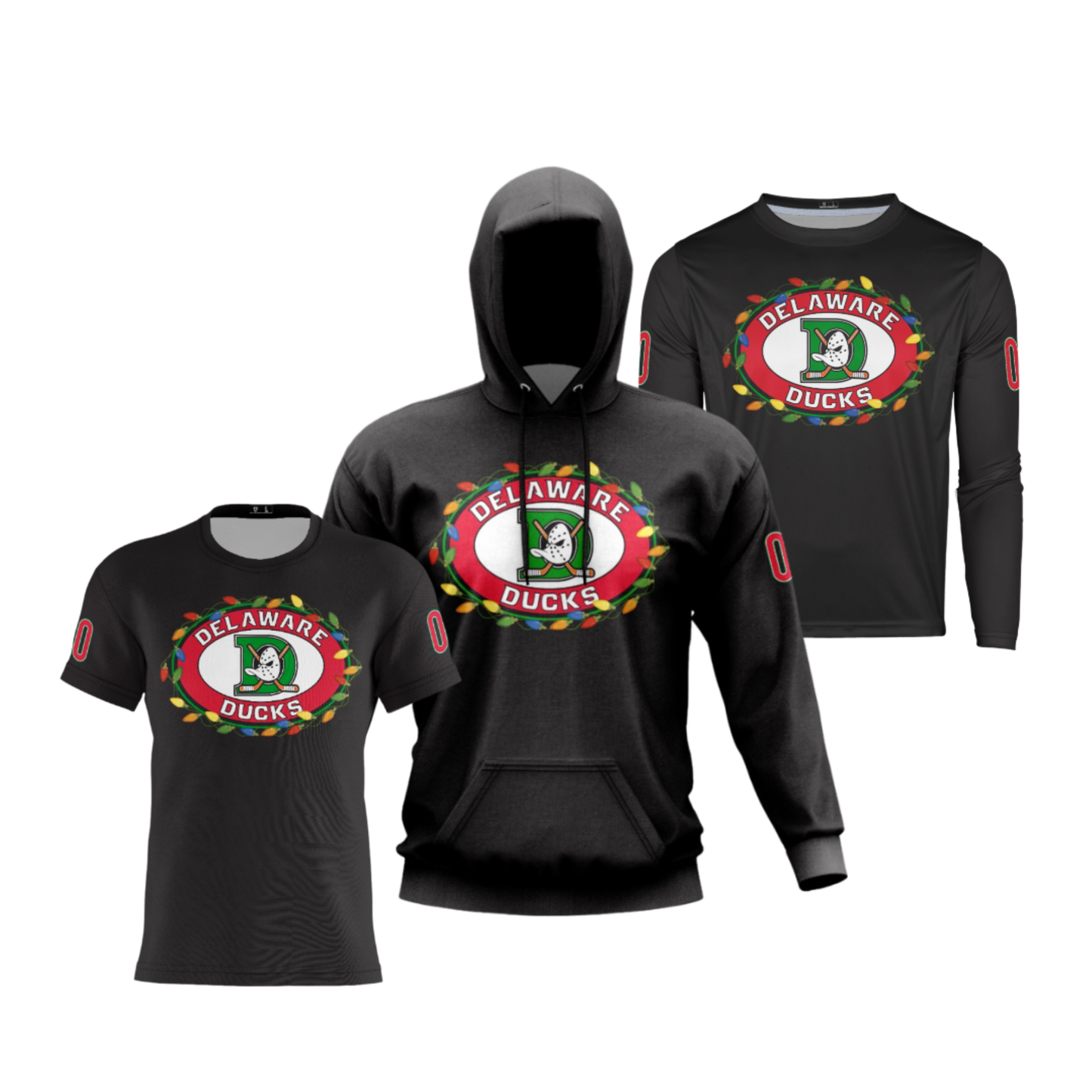 Delaware Ducks Performance Dri Tech Apparel ~ Holiday Lights {Solid Black}