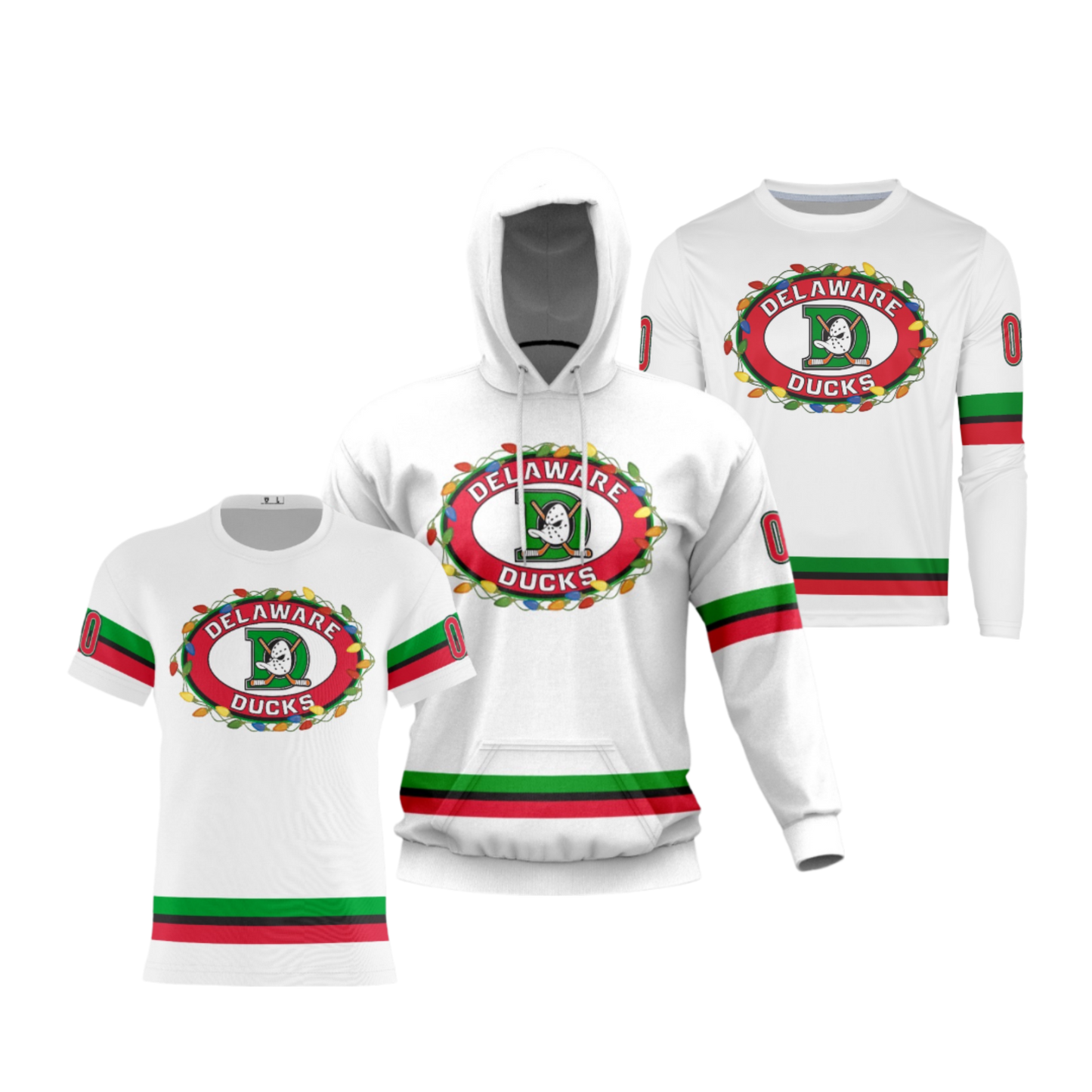 Delaware Ducks Performance Dri Tech Apparel ~ Holiday Lights {White Stripes}