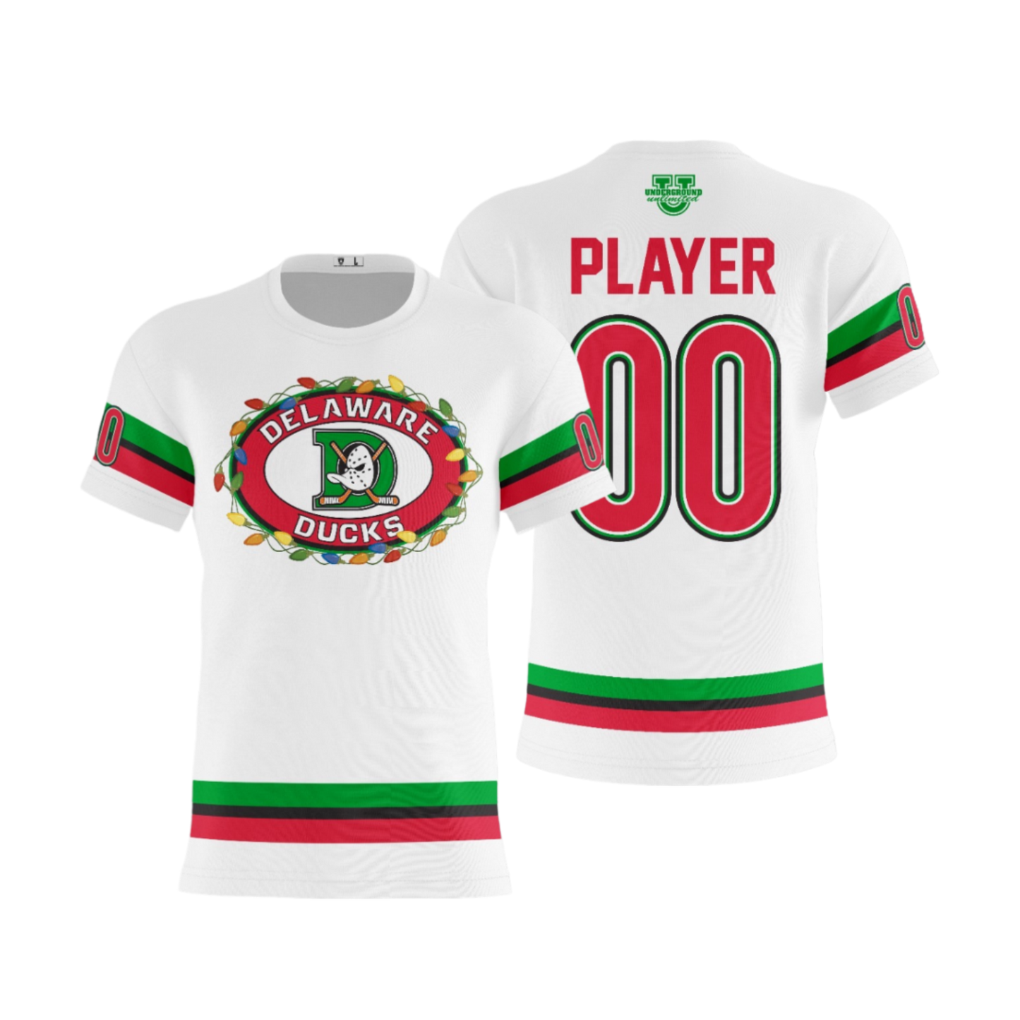 Delaware Ducks Performance Dri Tech Apparel ~ Holiday Lights {White Stripes}