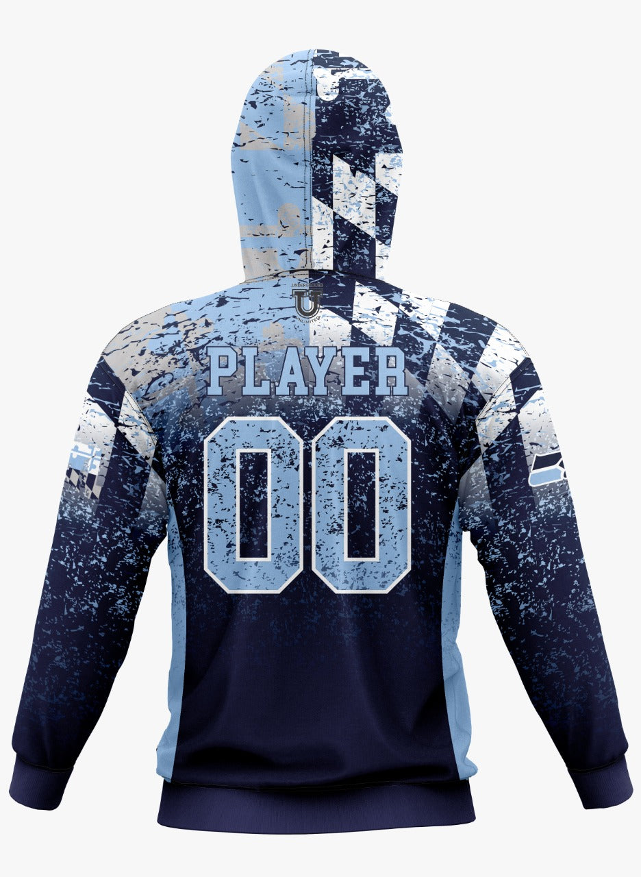South River Performance Hoodie ~ Distressed MD flag to blue