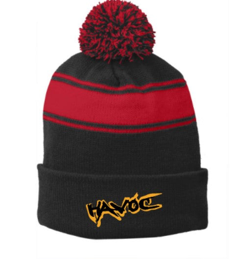 Havoc Stripe Pom Pom Beanie (Embroidered)