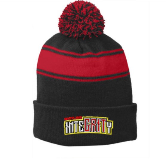 Integrity Stripe Pom Pom Beanie (Embroidered}