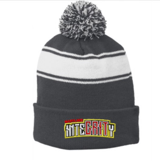 Integrity Stripe Pom Pom Beanie (Embroidered}