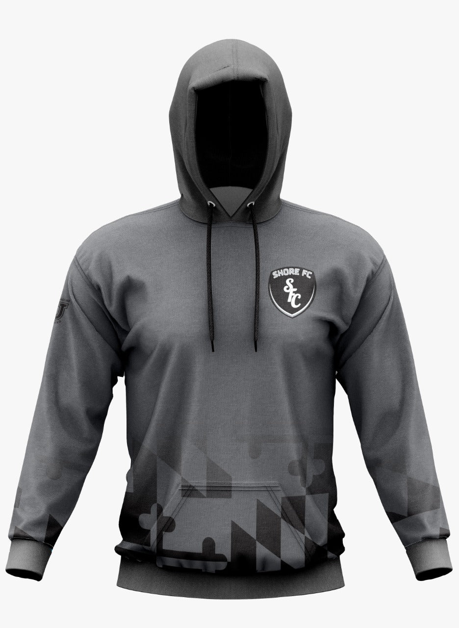 Shore FC Performance Hoodie ~ MD Flag Bottom Fade to Grey