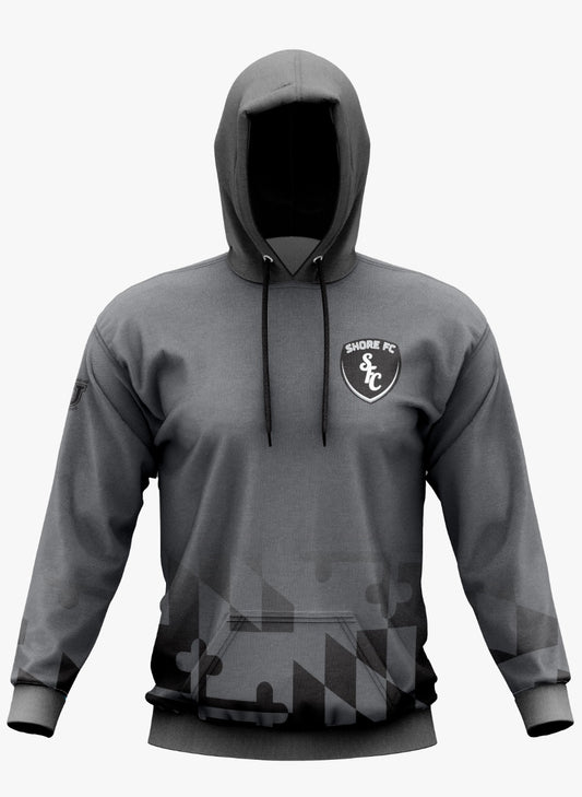 Shore FC Performance Hoodie ~ MD Flag Bottom Fade to Grey