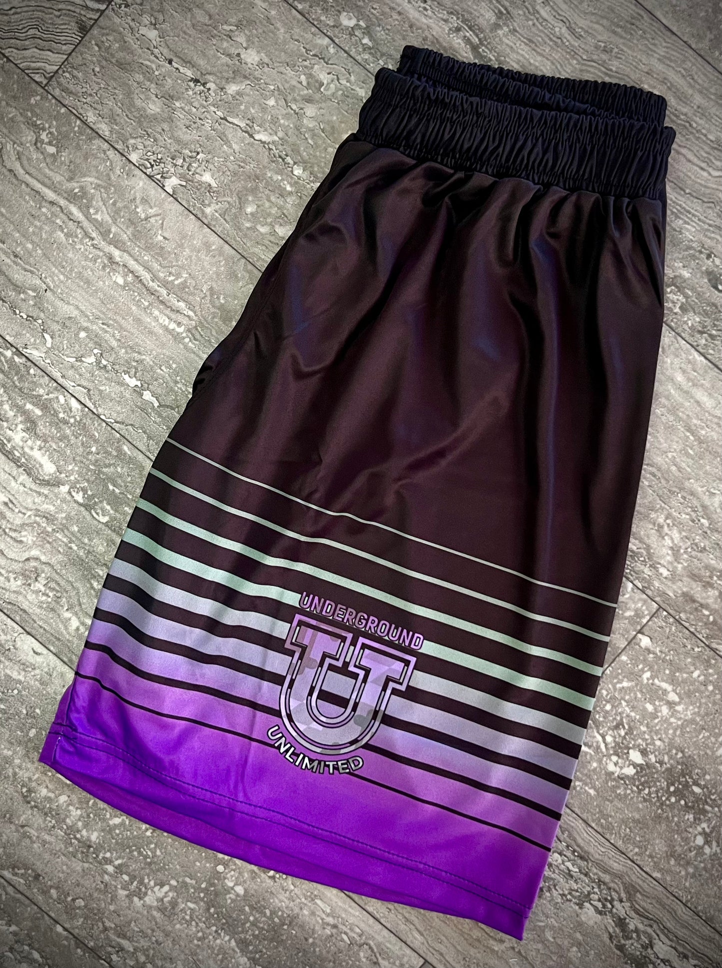 Men’s Underground Dri Tech Stretch Training Shorts ~ Black Striped Flo