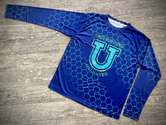 Men’s Underground Pro Performance Sun Long Sleeve ~ Blue and Turquoise Honey Comb