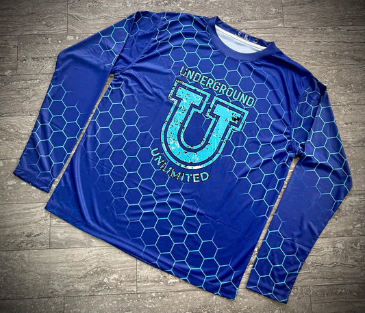 Men’s Underground Pro Performance Sun Long Sleeve ~ Blue and Turquoise Honey Comb