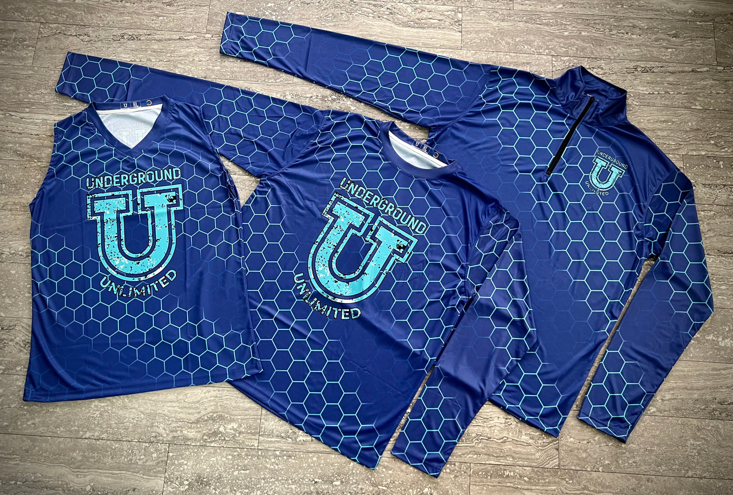 Men’s Underground Pro Performance Sun Long Sleeve ~ Blue and Turquoise Honey Comb