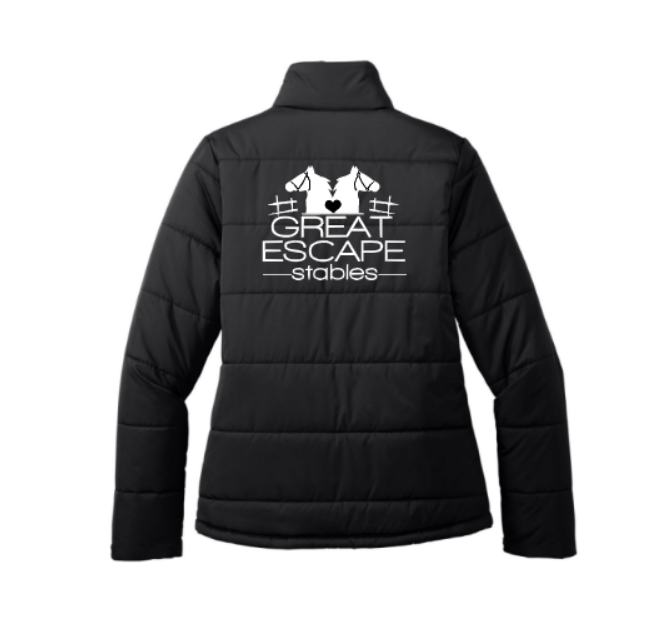 Great Escape Embroidered Ladies Puffer Jacket ~ Black