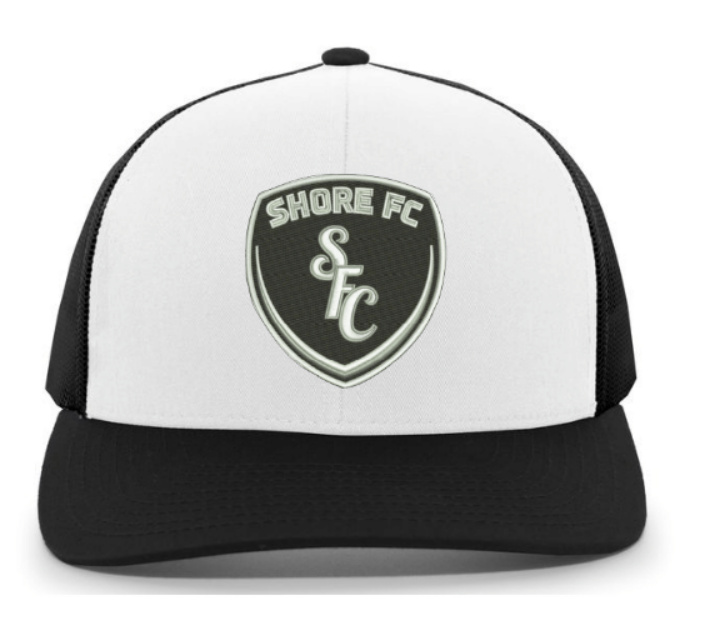 Shore FC Logo Embroidered Patch Hat ~ White/Black