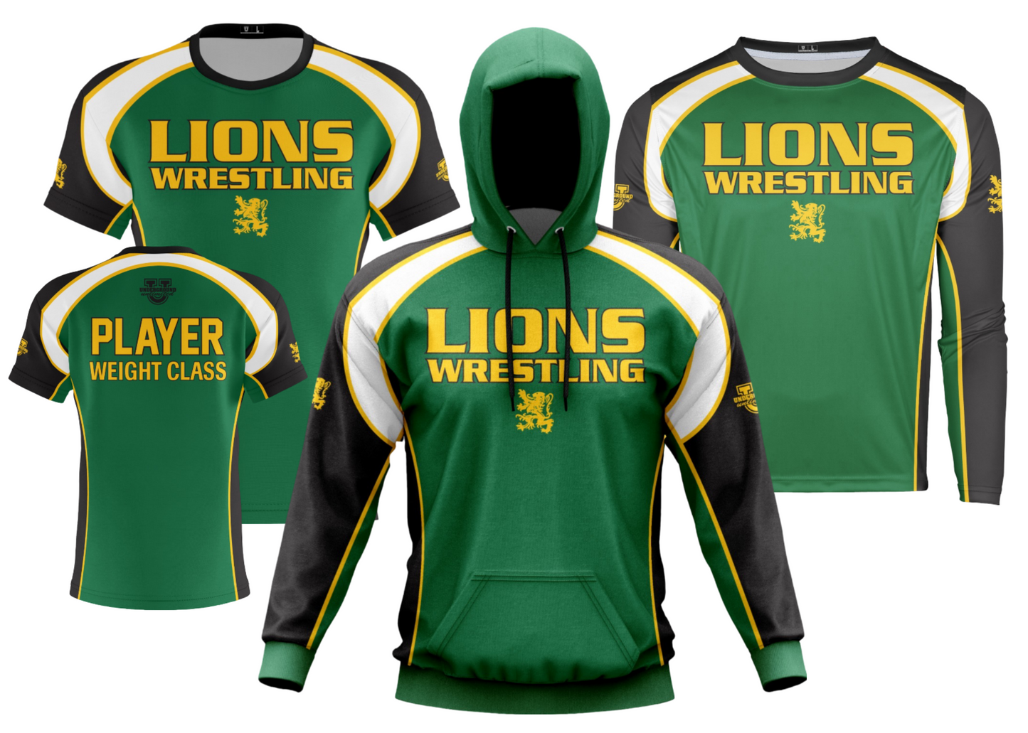 Queen Anne's High Wrestling Performance Dri Tech Apparel ~ Green Shoulder Detail