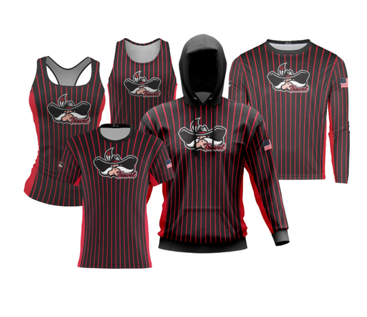 Harundale Performance Dri Tech Apparel ~ {Rebels Travel} Black/Red Pinstripes Sidebar