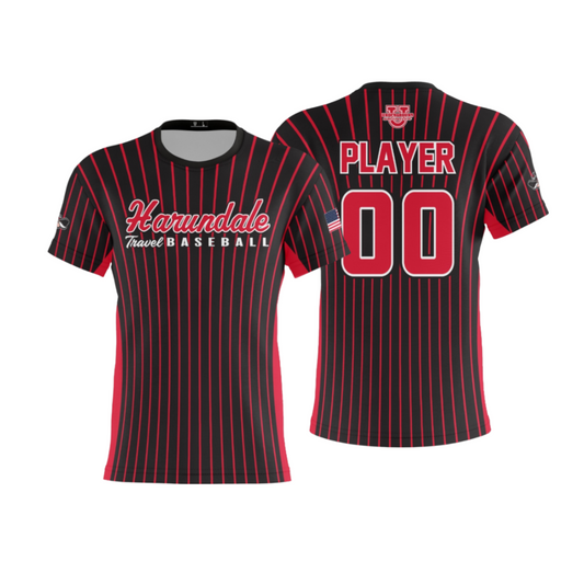 Harundale Performance Dri Tech Apparel ~ "Harundale Travel Baseball" Black/Red Pinstripes Sidebar